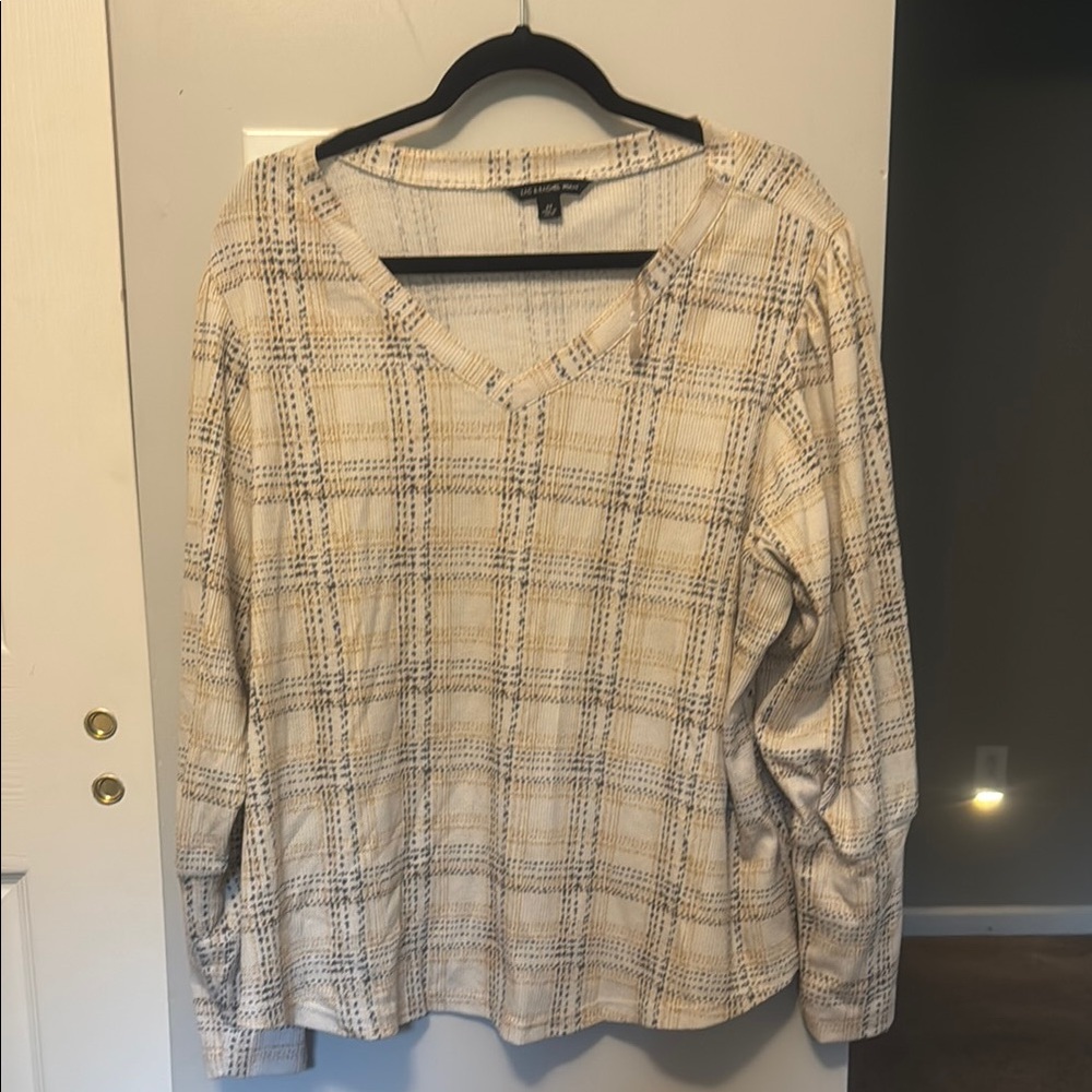 Zac & Rachel Cream and Black Plaid Blouse
